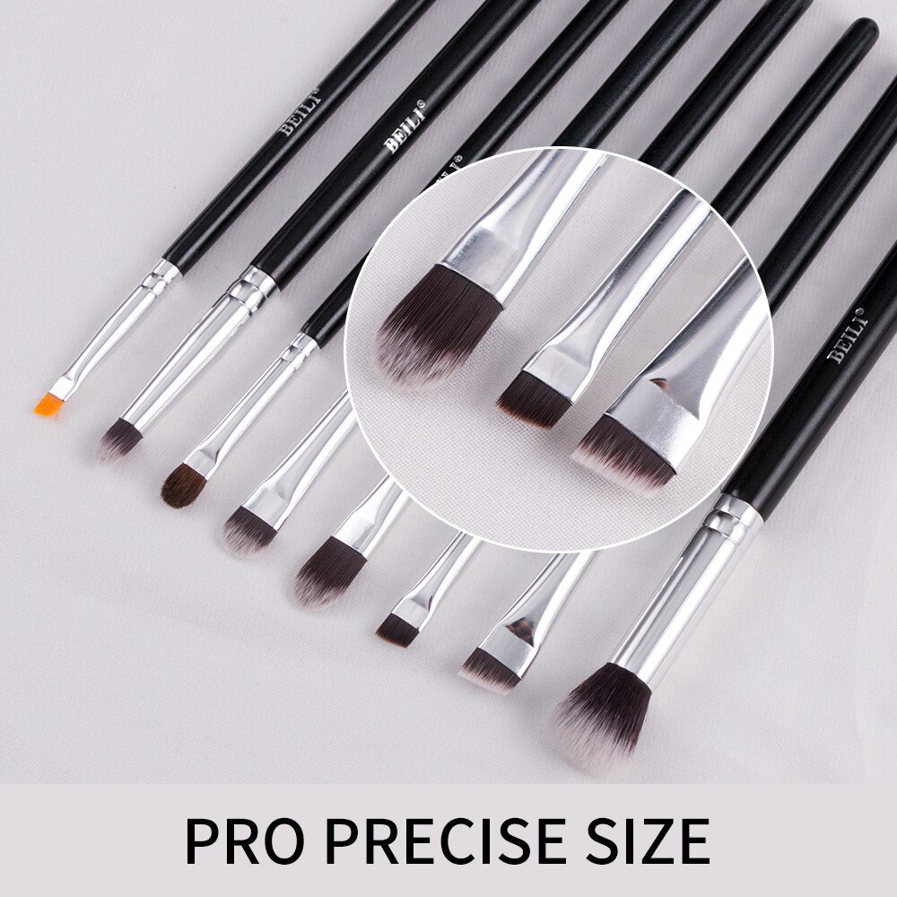 BEILI Black 15-18Pcs Makeup brushes Natural Goat Pony hair Eye shadow Blending Eyeliner Eyebrow Smokey shade brush set