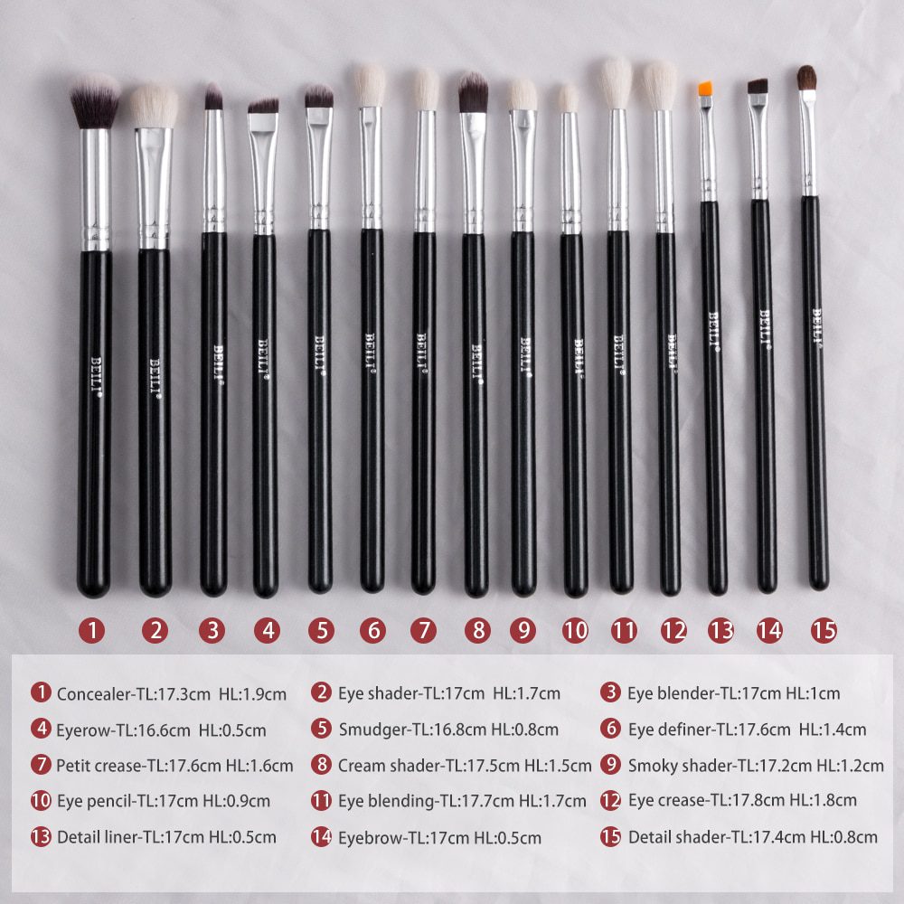 BEILI Black 15-18Pcs Makeup brushes Natural Goat Pony hair Eye shadow Blending Eyeliner Eyebrow Smokey shade brush set