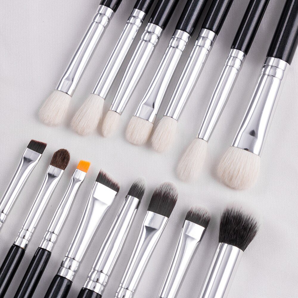 BEILI Black 15-18Pcs Makeup brushes Natural Goat Pony hair Eye shadow Blending Eyeliner Eyebrow Smokey shade brush set