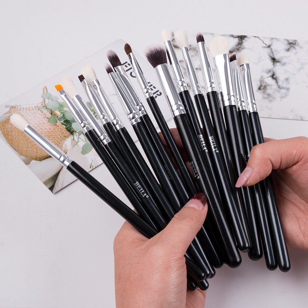 BEILI Black 15-18Pcs Makeup brushes Natural Goat Pony hair Eye shadow Blending Eyeliner Eyebrow Smokey shade brush set