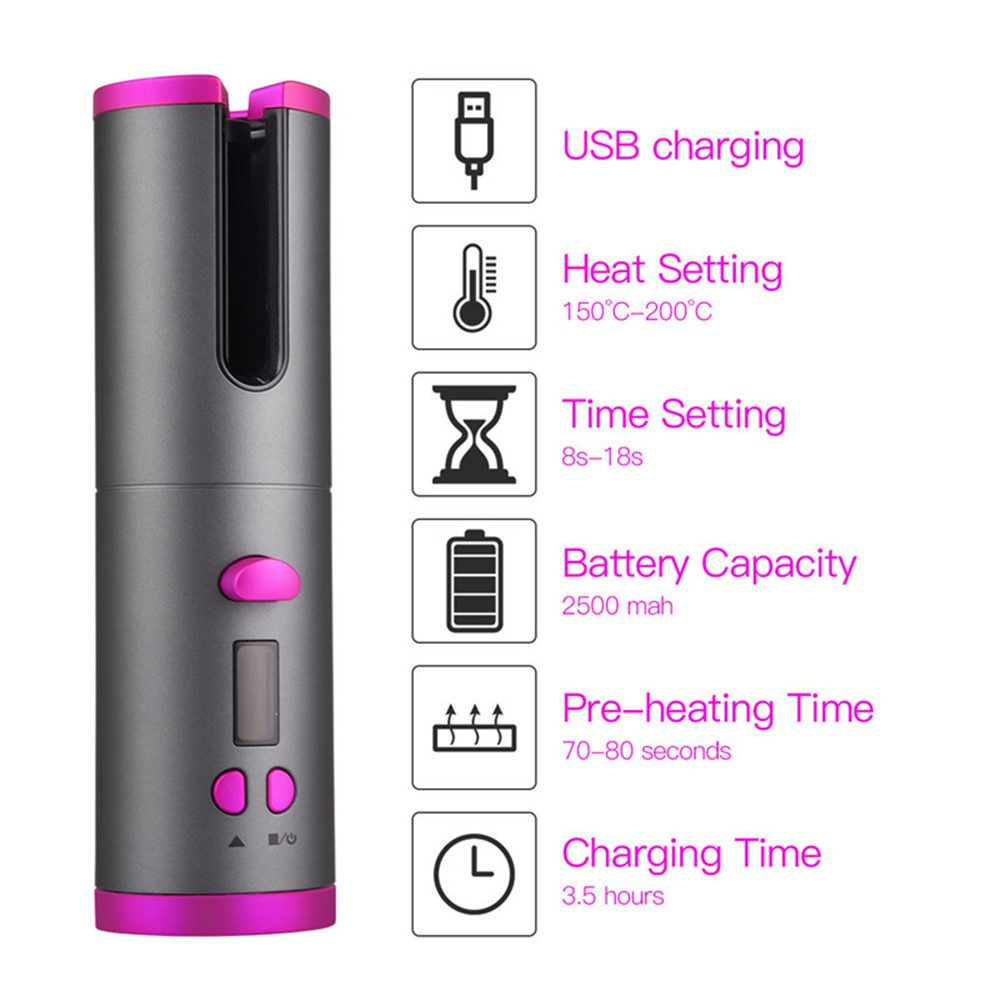 Automatic Hair Curler Auto Ceramic Wireless Curling Iron Hair Waver Tongs Beach Waves Iron Curling Wand Air Curler USB Cordless