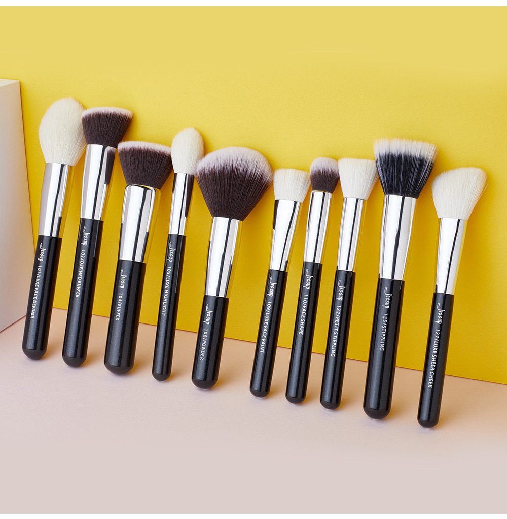 Jessup Makeup brushes set Black/Silver Professional with Natural Hair Foundation Powder Eyeshadow Make up Brush Blush 6pcs-25pcs