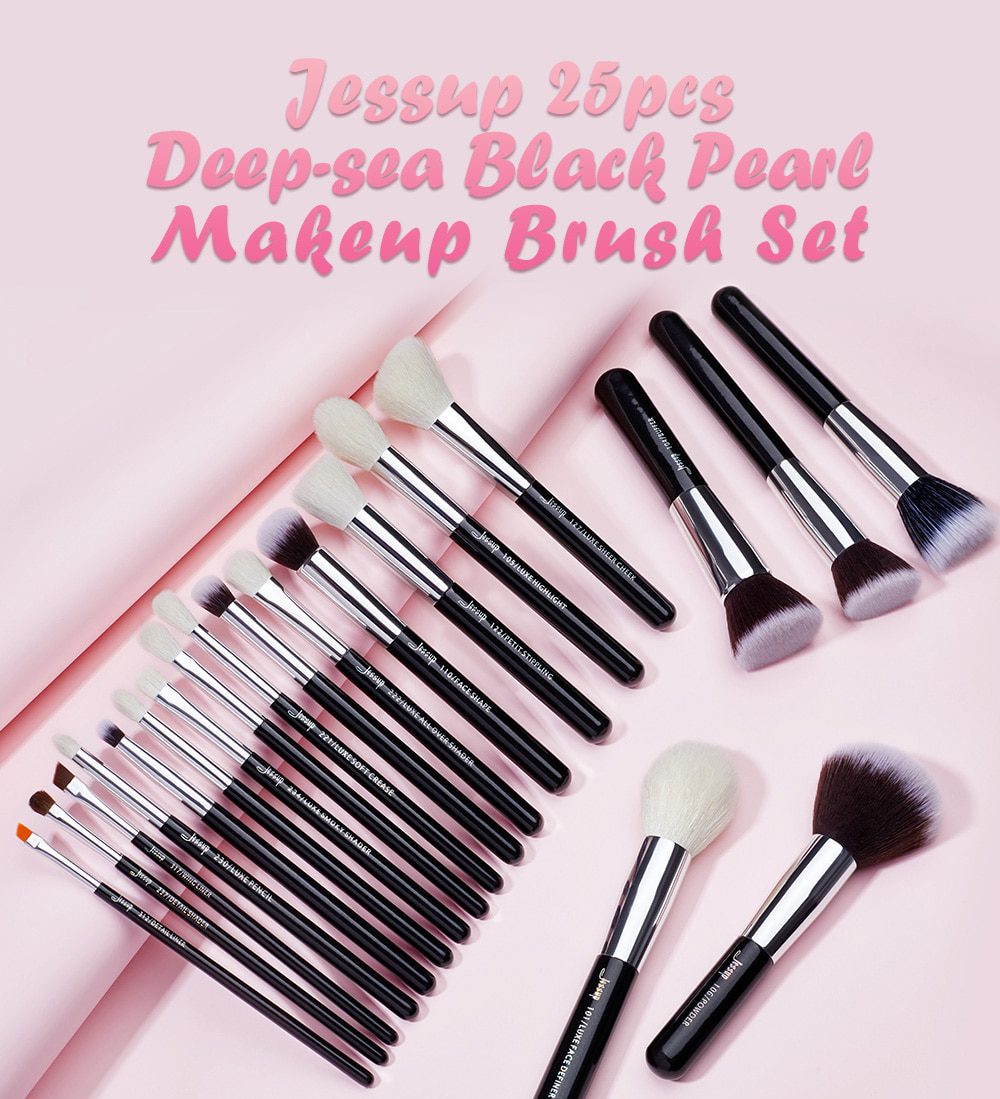 Jessup Makeup brushes set Black/Silver Professional with Natural Hair Foundation Powder Eyeshadow Make up Brush Blush 6pcs-25pcs