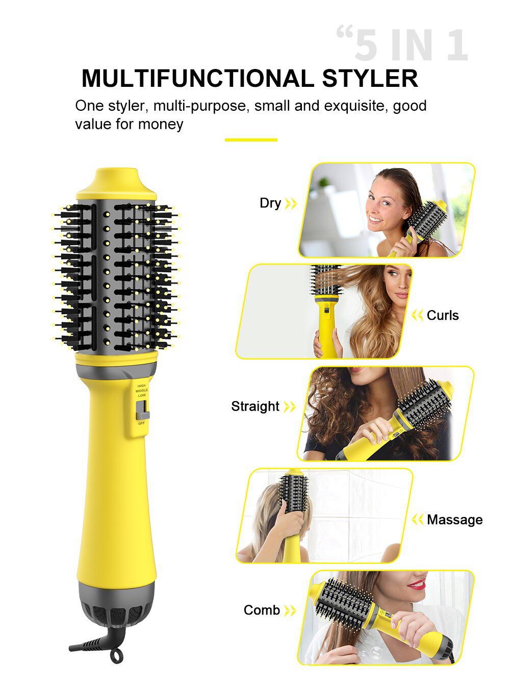 Dropshipping 2 IN 1 One Step Hair Dryer Hot Air Brush Hair Straightener Curler Comb Roller Electric Ion Blow Dryer Brush