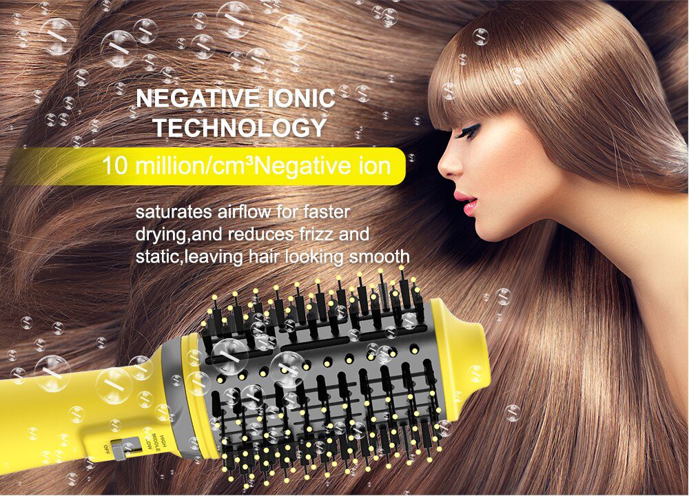 Dropshipping 2 IN 1 One Step Hair Dryer Hot Air Brush Hair Straightener Curler Comb Roller Electric Ion Blow Dryer Brush