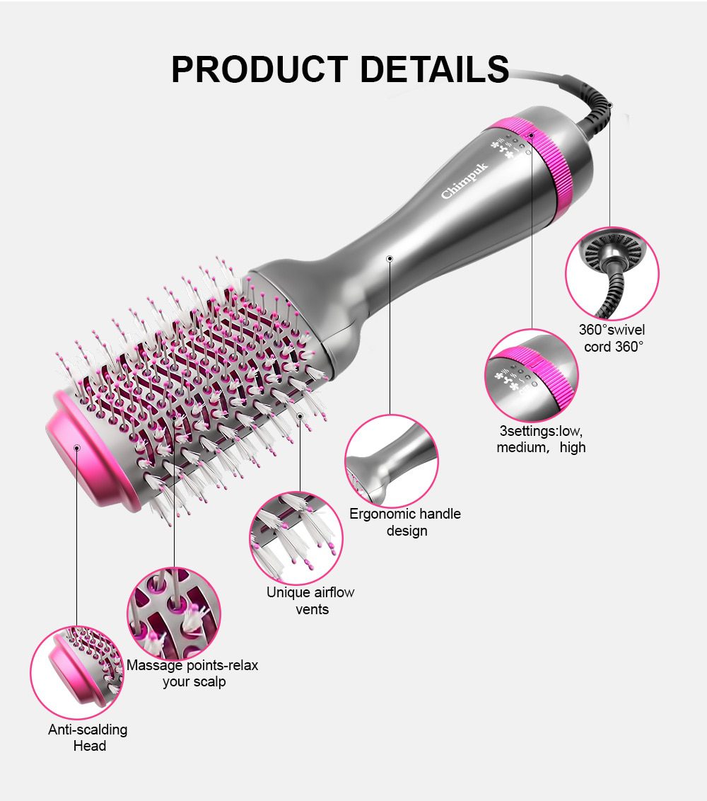 Dropshipping 2 IN 1 One Step Hair Dryer Hot Air Brush Hair Straightener Curler Comb Roller Electric Ion Blow Dryer Brush