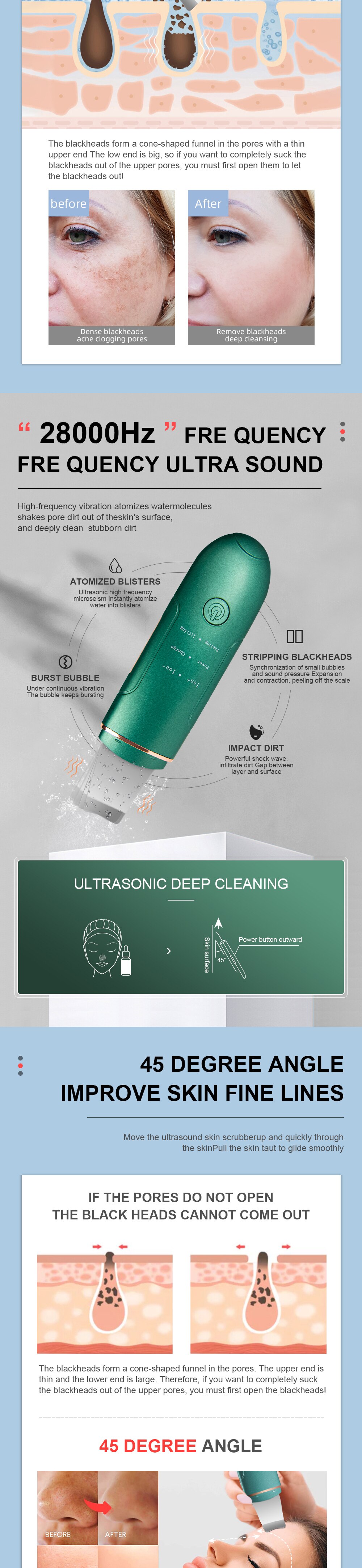 Ultrasonic Skin Scrubber Facial Cleansing Peeling Machine Blackhead Remover Pore Cleaner EMS LED Anti Aging Facial Massager EMS