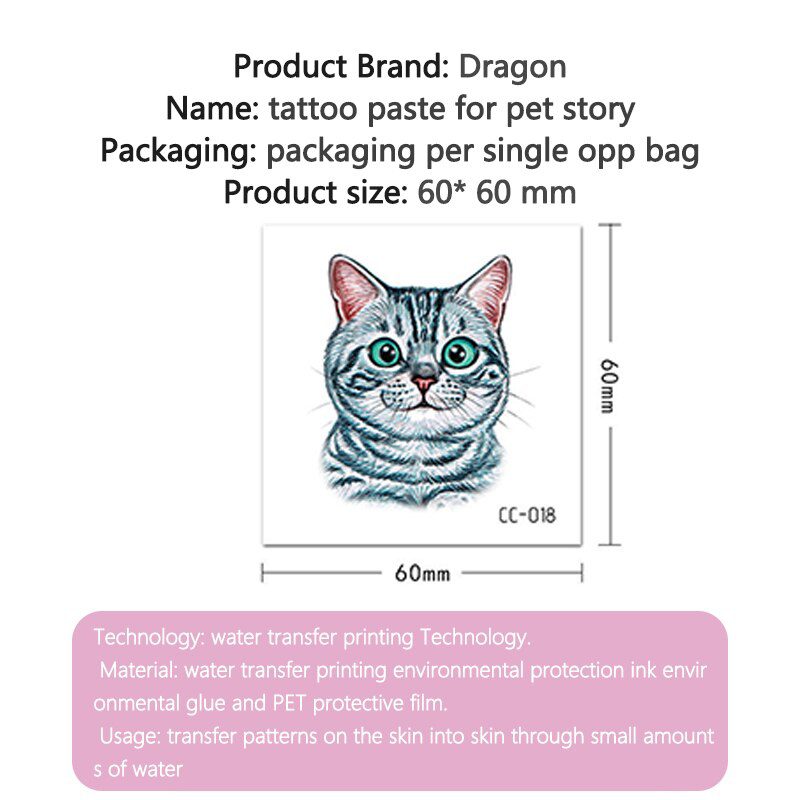 1PCS Fashion children Girl animal Temporary tattoo stickers Cute Cat Cartoon Temporary waterproof Tattoo Sticker TSLM1