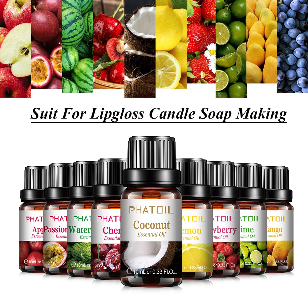 10ml Pure Fruit Fragrance Oil Diffuser Essential Oils Strawberry Mango Pineapple Coconut Flavoring Oil for Candle Soap Making