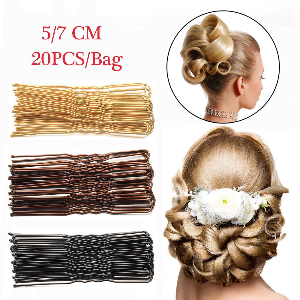 20PCS/Bag 5/7cm U Shaped Alloy Hairpins Waved Hair Clips Simple Metal Bobby Pins Barrettes Bridal Hairstyle Tools Accessories