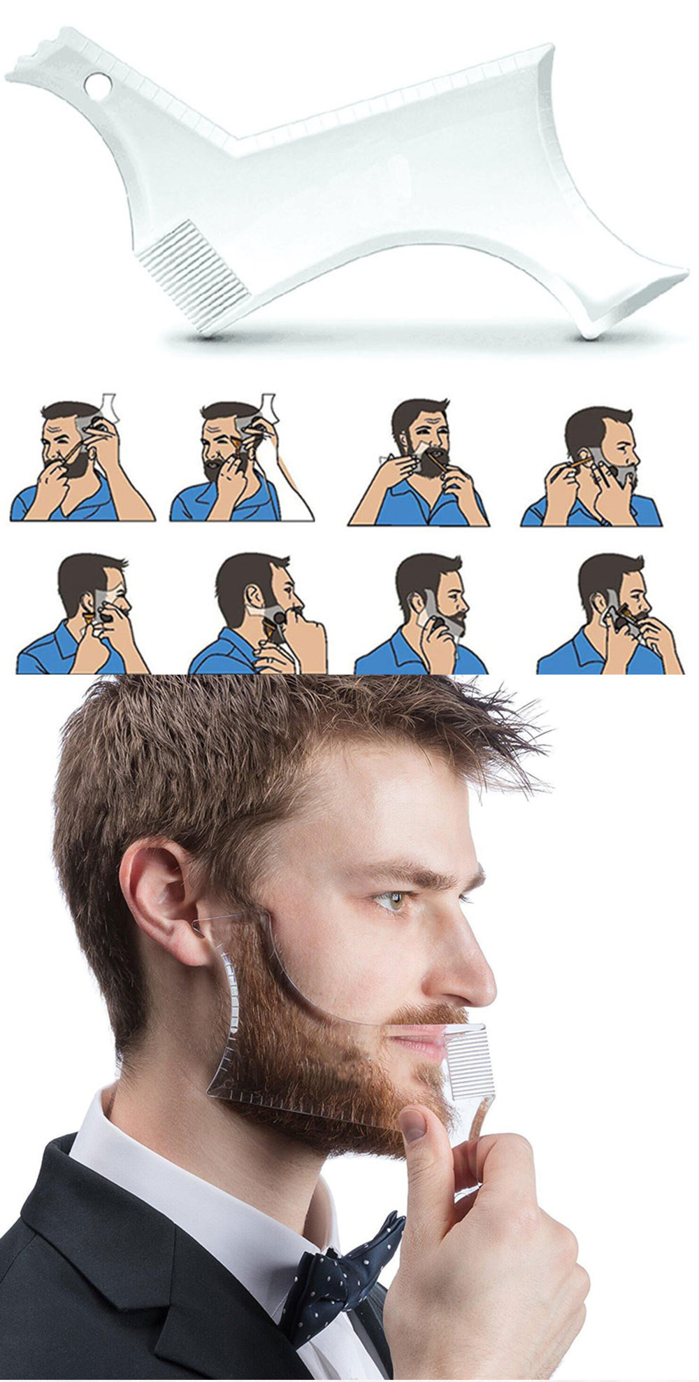 New Arrivals Men Beard Shaping Styling Template Comb Transparent Men's Beards Combs Beauty Tool for Hair Beard Trim Templates