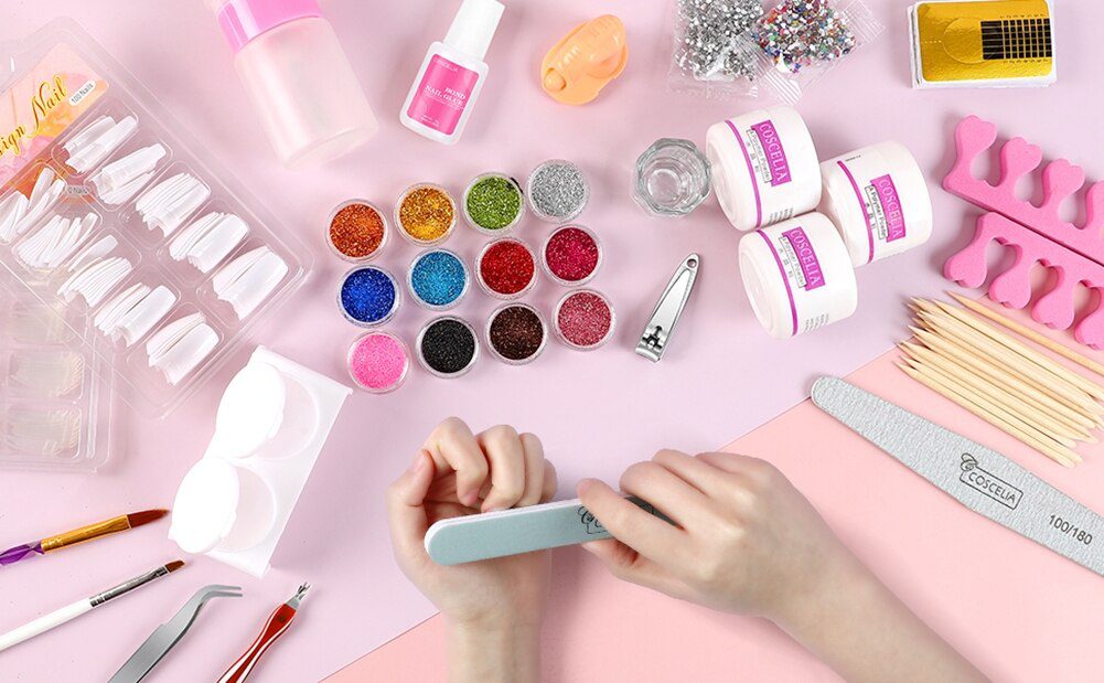 Full Nail Manicure Set Pro Acrylic Kit With Drill Machine Acrylic Liquid Nail Glue Glitter Powder Nail Tips Nail Art Tool Kit