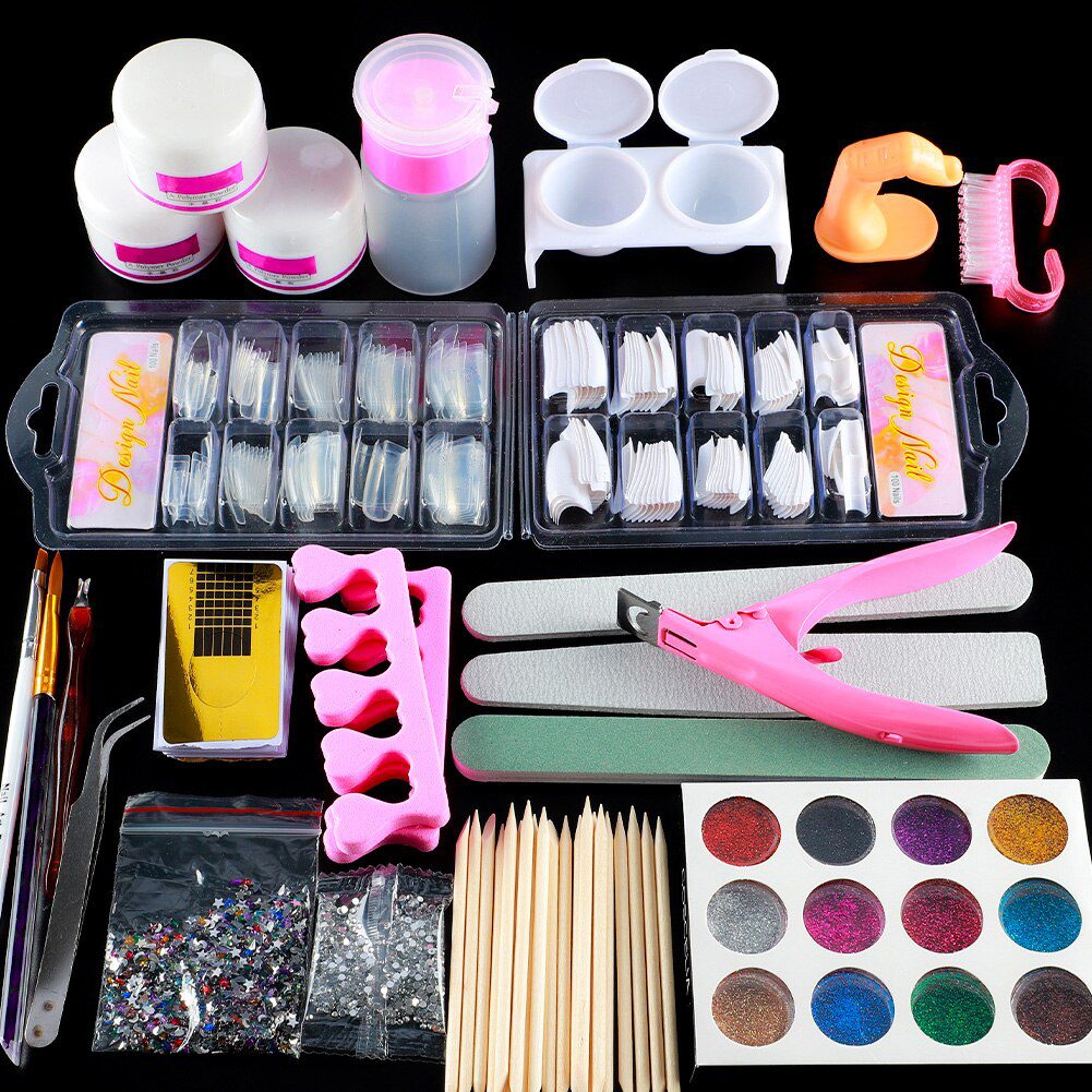 Full Nail Manicure Set Pro Acrylic Kit With Drill Machine Acrylic Liquid Nail Glue Glitter Powder Nail Tips Nail Art Tool Kit