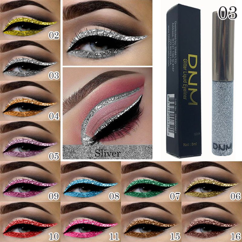 16 Color flash Liquid Eyeliner Glitter Waterproof Longlasting Makeup Eye Liner Gold Red Blue White Eyeliner Shiny Eyliner TSLM1