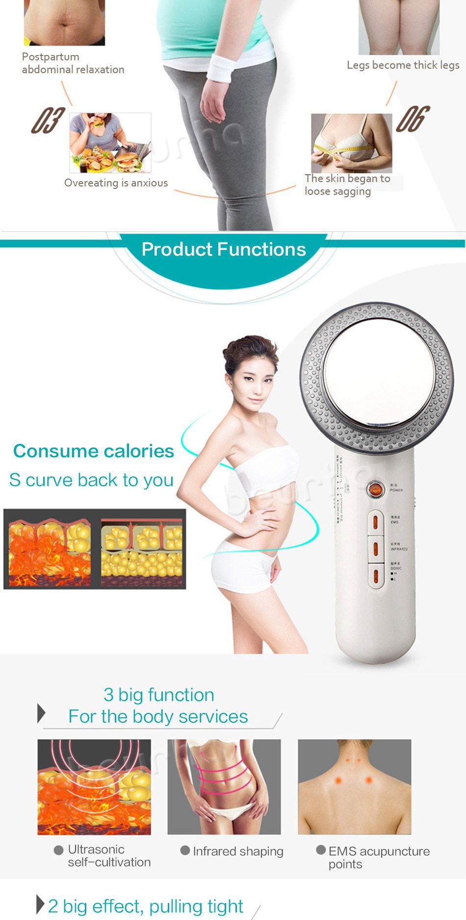 3 in 1 Facial Lifting EMS Infrared Ultrasonic Body Massager Device Ultrasound Slimming Fat Burner Cavitation Face Beauty Machine