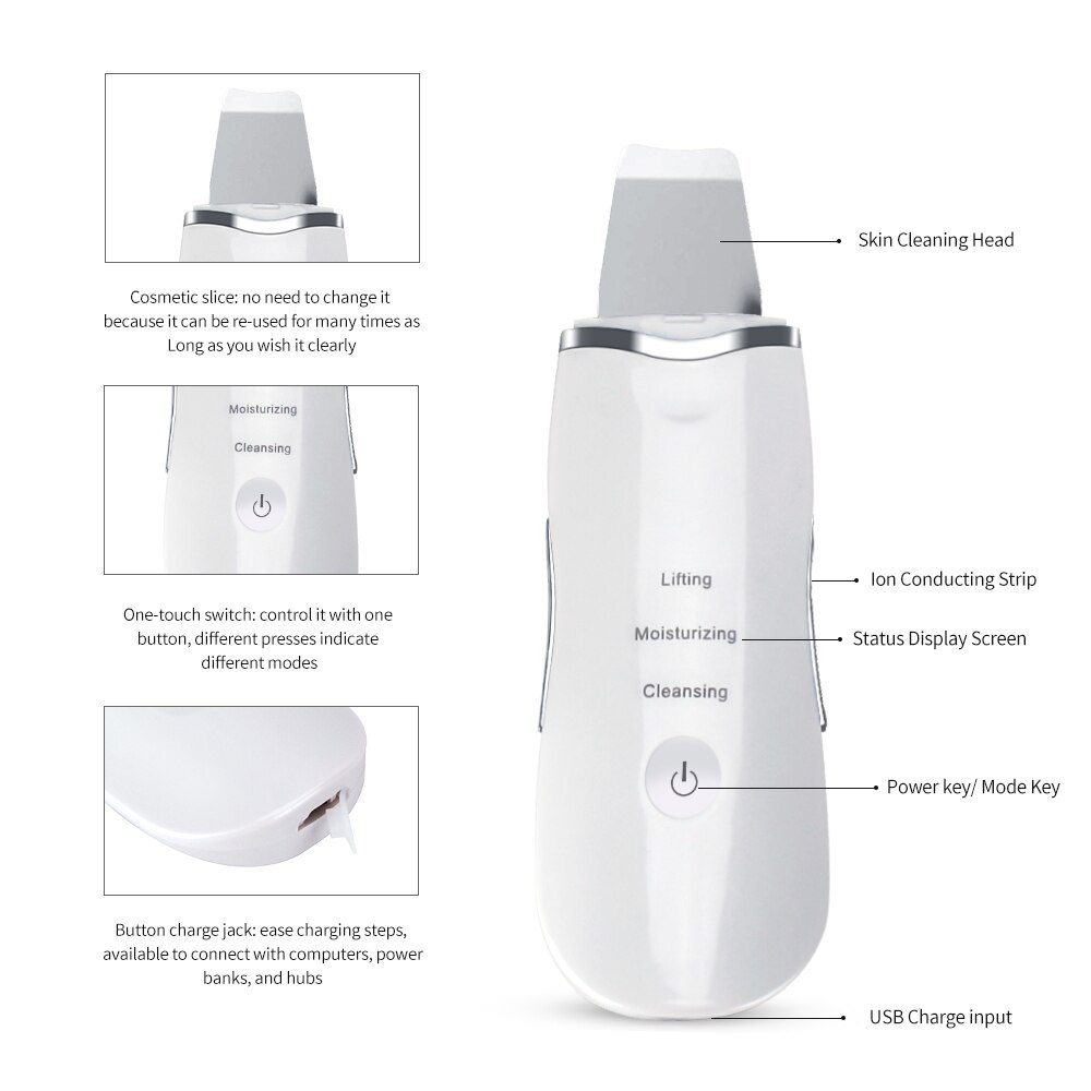 Beauty Star Ultrasonic Face Cleaning Skin Scrubber Facial Cleaner Skin Peeling Blackhead Removal Pore Cleaner Face Scrubber