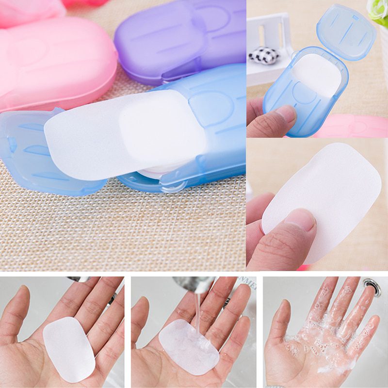 100Pcs/20Pcs Disposable Soap Paper Clean Scented Slice Foaming Box Mini Paper Soap For Outdoor Travel Use Random Color Dropship