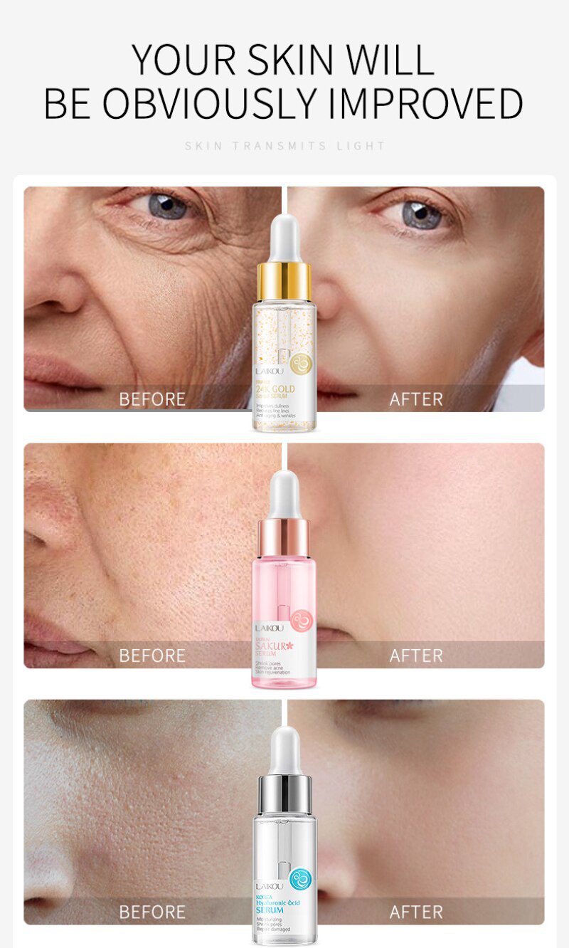LAIKOU Serum Japan Sakura Essence Anti-Aging Hyaluronic Acid Pure 24K Gold Whitening Vitamin C Face Serum Face Skin Care TSLM1