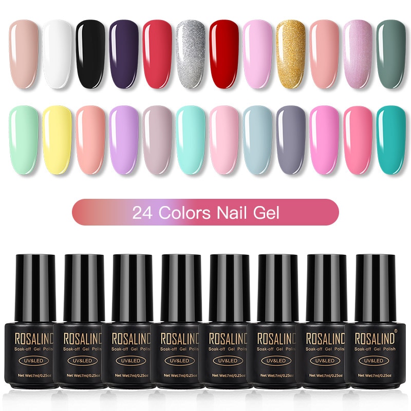 ROSALIND Gel Nail Polish Set Solid Color Nail Kit For Manicure Vernis Semi Permanent 7ML Gel Kit Top And Base All For Manicure