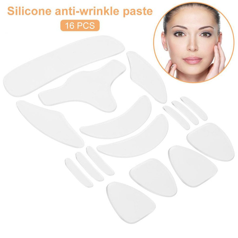 16 PCS/Set Reusable Silicone Anti-wrinkle Face Forehead Sticker Cheek Chin Sticker Facial Patches Wrinkle Remover Strips