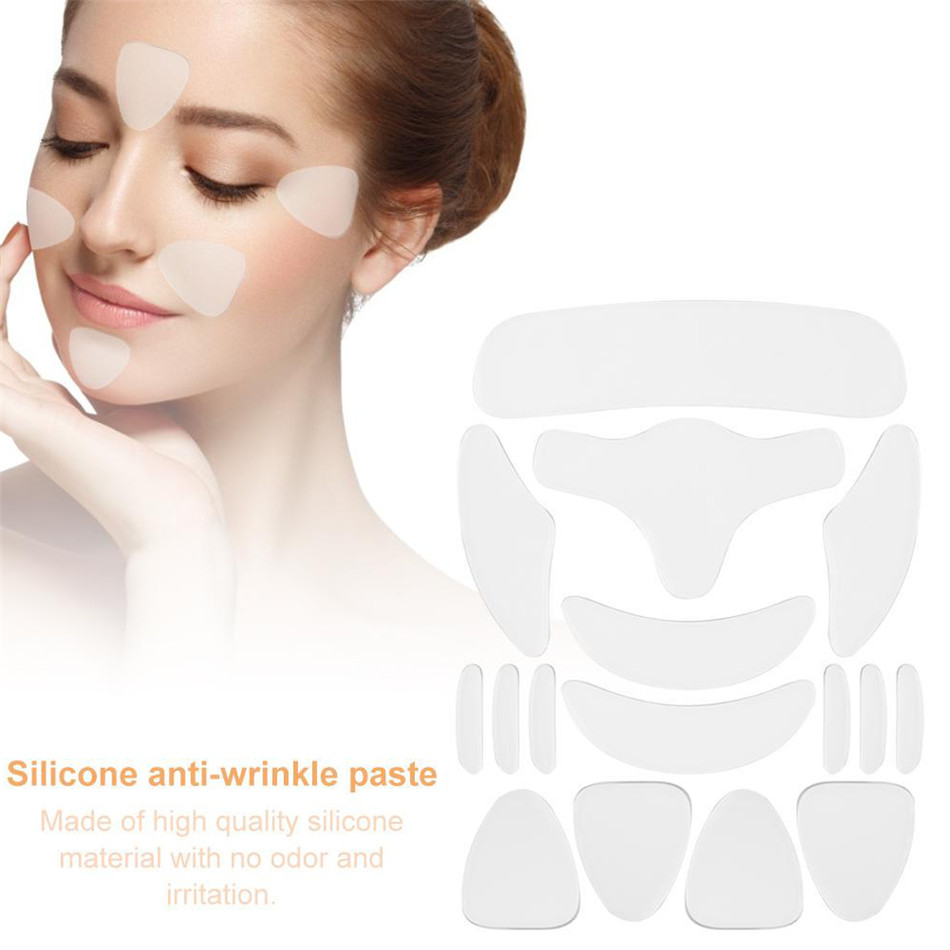 16 PCS/Set Reusable Silicone Anti-wrinkle Face Forehead Sticker Cheek Chin Sticker Facial Patches Wrinkle Remover Strips