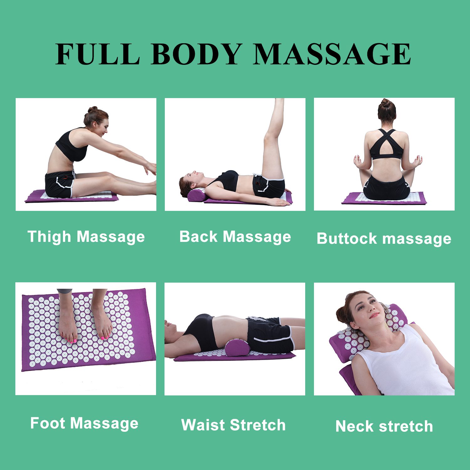 73x42.5cm Massage Cushion Yoga Acupressure Mat and Pillow Set Neck Back Foot Massager Pain Stress Relief Acupuncture Massage Pad