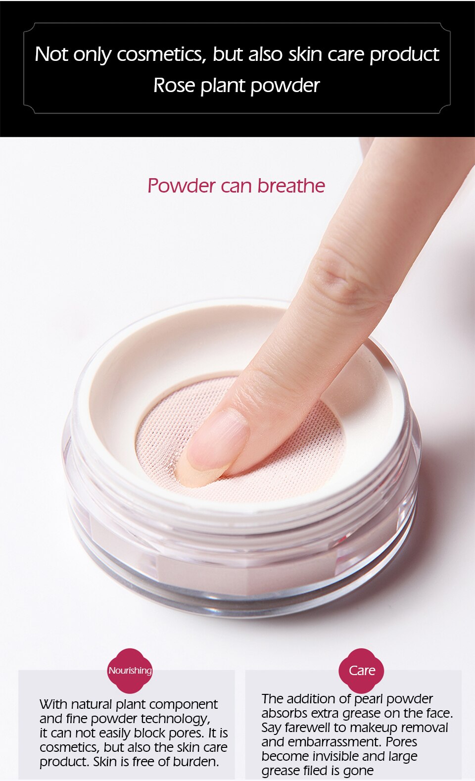 MEIKING Rose Plant Powder Oil Control Loose Powder Cosmetics Compact Whitening Brighten Skin Tone Makeup Setting Mineral Powder