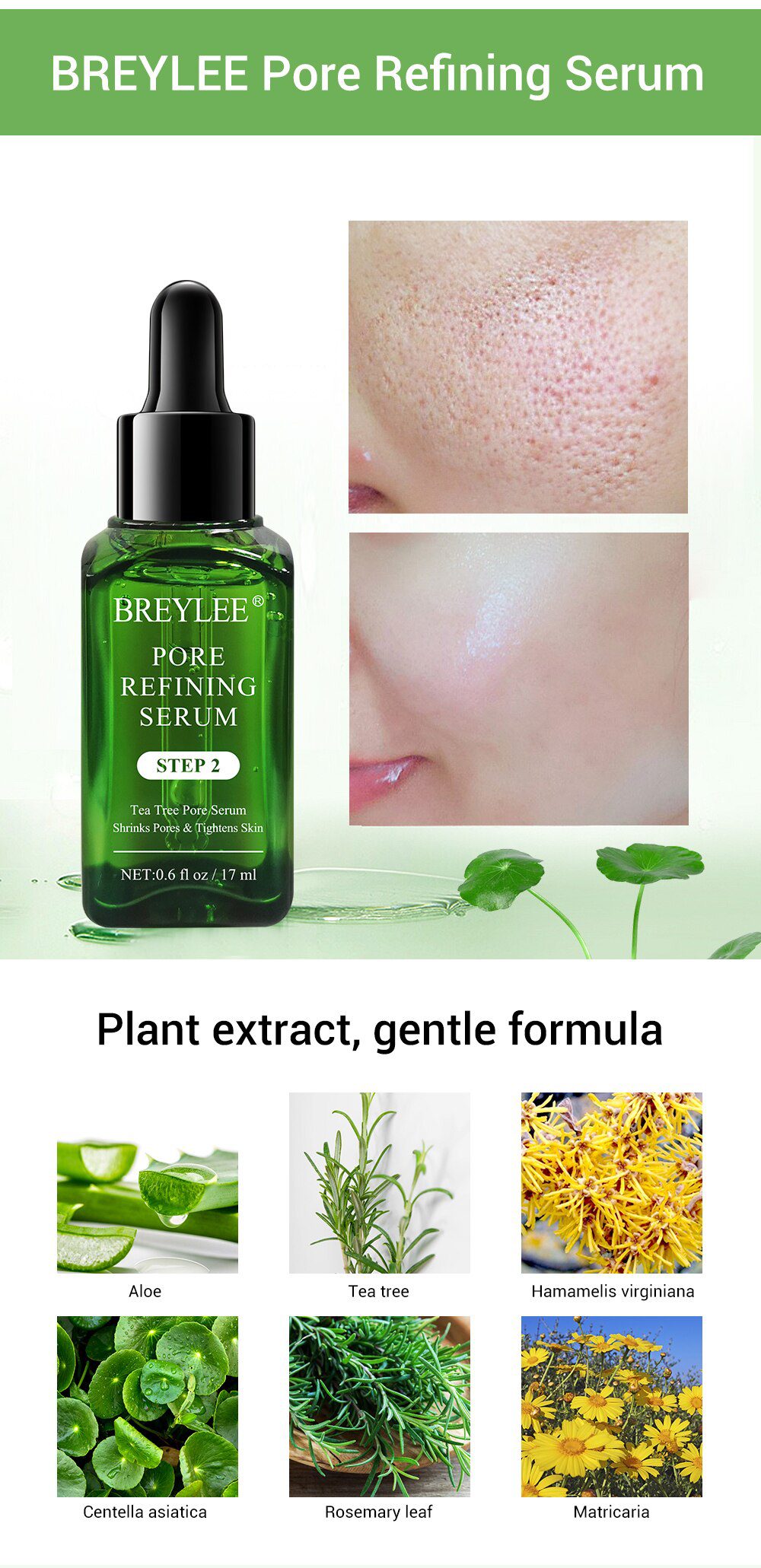 BREYLEE Tea Tree Blackhead Remover Serum Shrink Pores Essence Black Peeling Mask Oil-Control Face Sheet Mask Whitening Skin Care