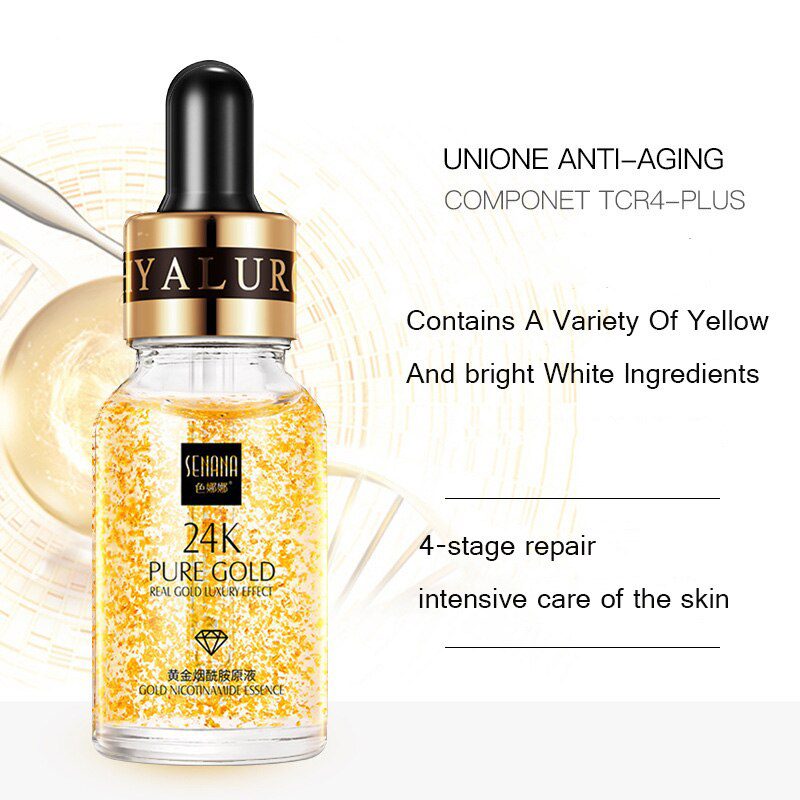 24K Gold Niacinamide Face Essence Moisturizing Anti-aging&Wrinkle Hyaluronic Acid Serum Shrinks Pores Repairs Dry Loose Skin