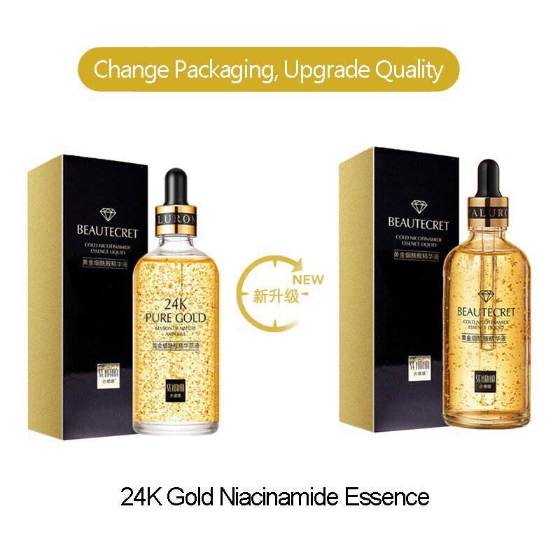 24K Gold Niacinamide Face Essence Moisturizing Anti-aging&Wrinkle Hyaluronic Acid Serum Shrinks Pores Repairs Dry Loose Skin