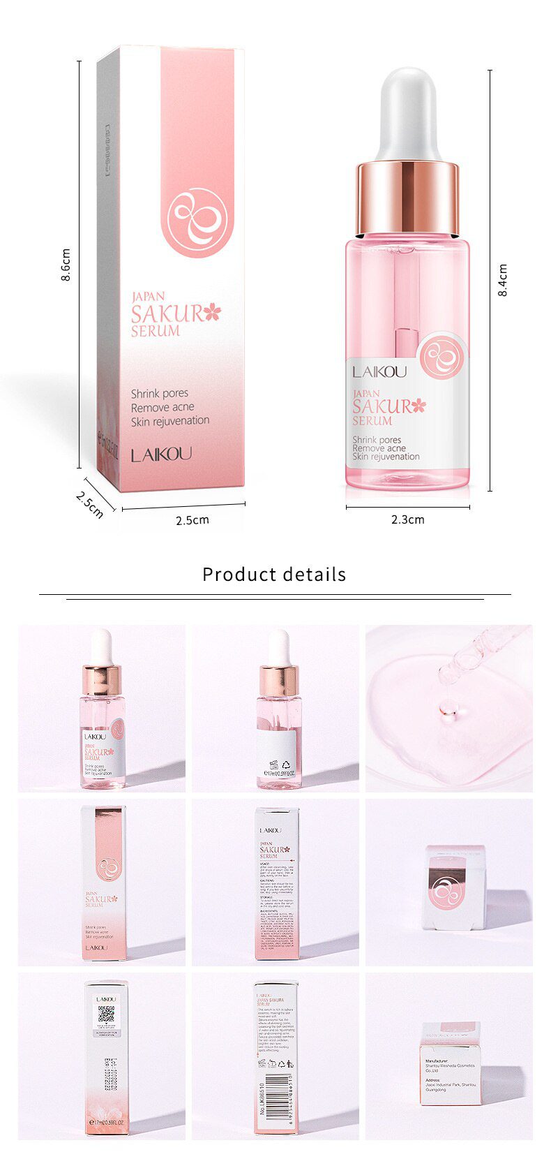 LAIKOU 17ML Japan Sakura Serum Nourish Essense Oil Control Brightening Rejuvenation Skin Whitening Serum Skin Care Facecare