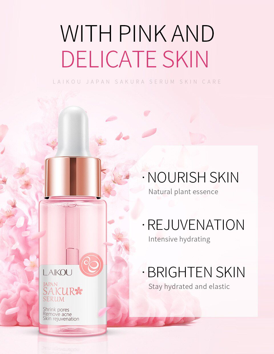 LAIKOU 17ML Japan Sakura Serum Nourish Essense Oil Control Brightening Rejuvenation Skin Whitening Serum Skin Care Facecare