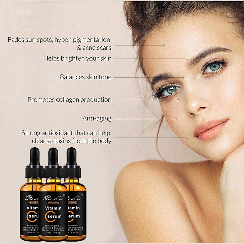 30ml Vitamin C Face Serum Long Lasting Moisturizing Improve Roughness Lighten Spots Hyaluronic Acid Facial Essence