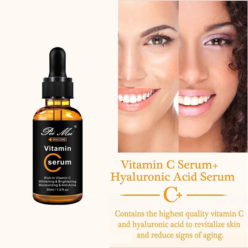 30ml Vitamin C Face Serum Long Lasting Moisturizing Improve Roughness Lighten Spots Hyaluronic Acid Facial Essence