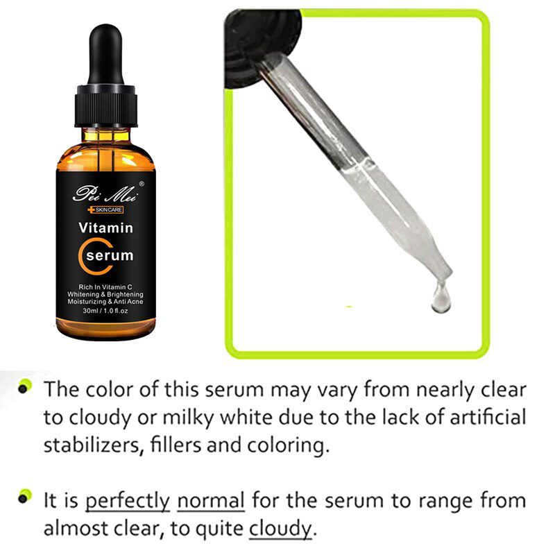 30ml Vitamin C Face Serum Long Lasting Moisturizing Improve Roughness Lighten Spots Hyaluronic Acid Facial Essence