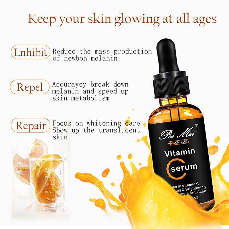 30ml Vitamin C Face Serum Long Lasting Moisturizing Improve Roughness Lighten Spots Hyaluronic Acid Facial Essence