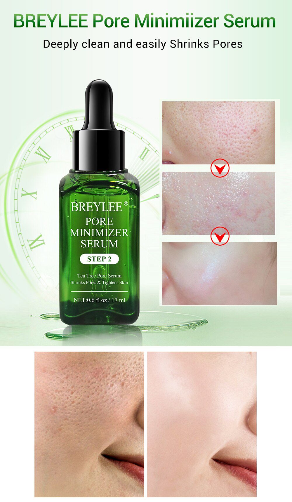 BREYLEE Shrink Pores Serum Pore Tightens Refining Moisturizing Essence Whitening Anti-aging Oil Control Facial Essence Skin Care