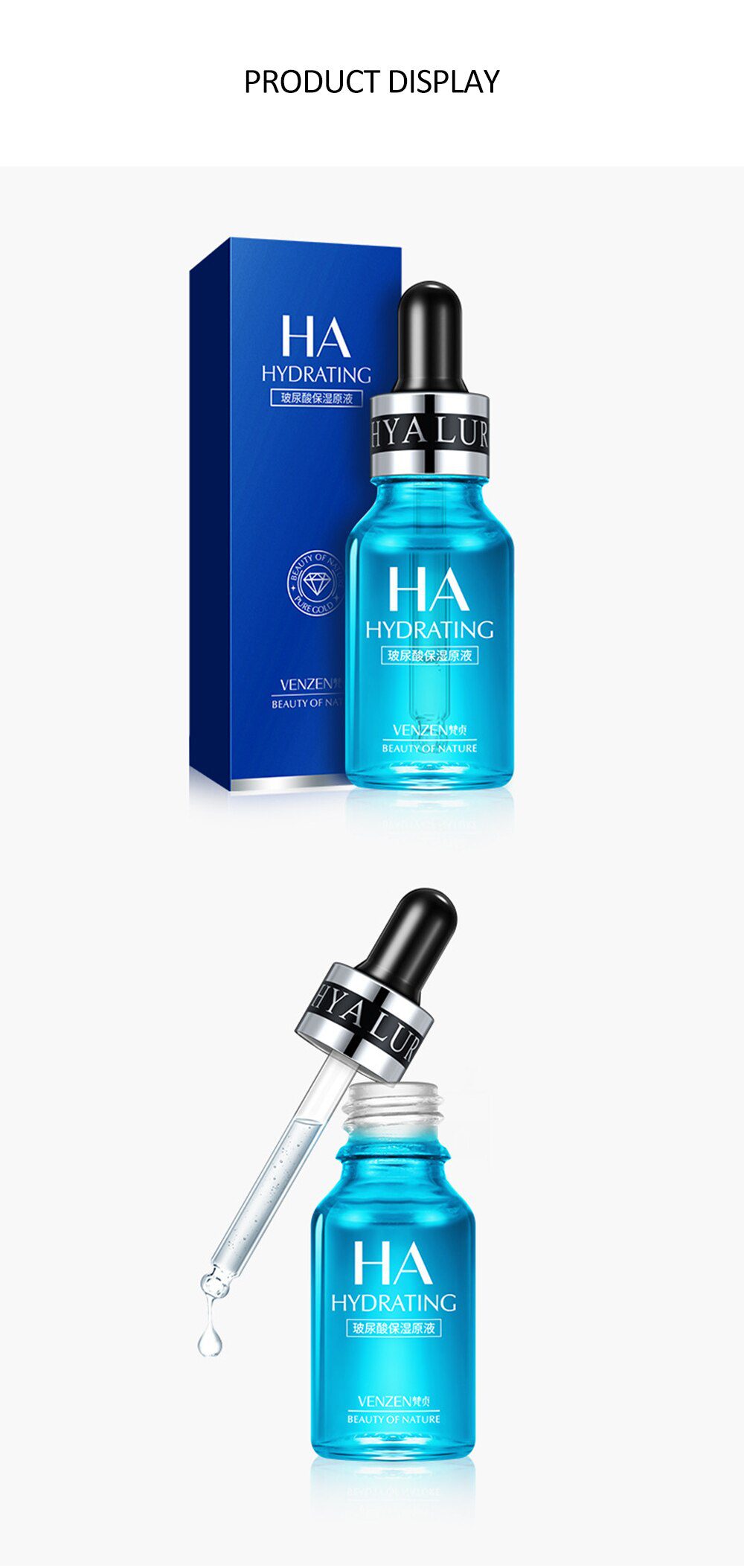 VENZEN Hyaluronic Acid Moisturizing Face Serum Shrink Pores Remove Fine Lines Anti-Aging Anti-Wrinkle Plant Cream Skin Care 15ML VENZEN Hyaluronic Acid Moisturizing Face Serum Shrink Pores Remove Fine Lines Anti-Aging Anti-Wrinkle Plant Cream Skin Care 15ML