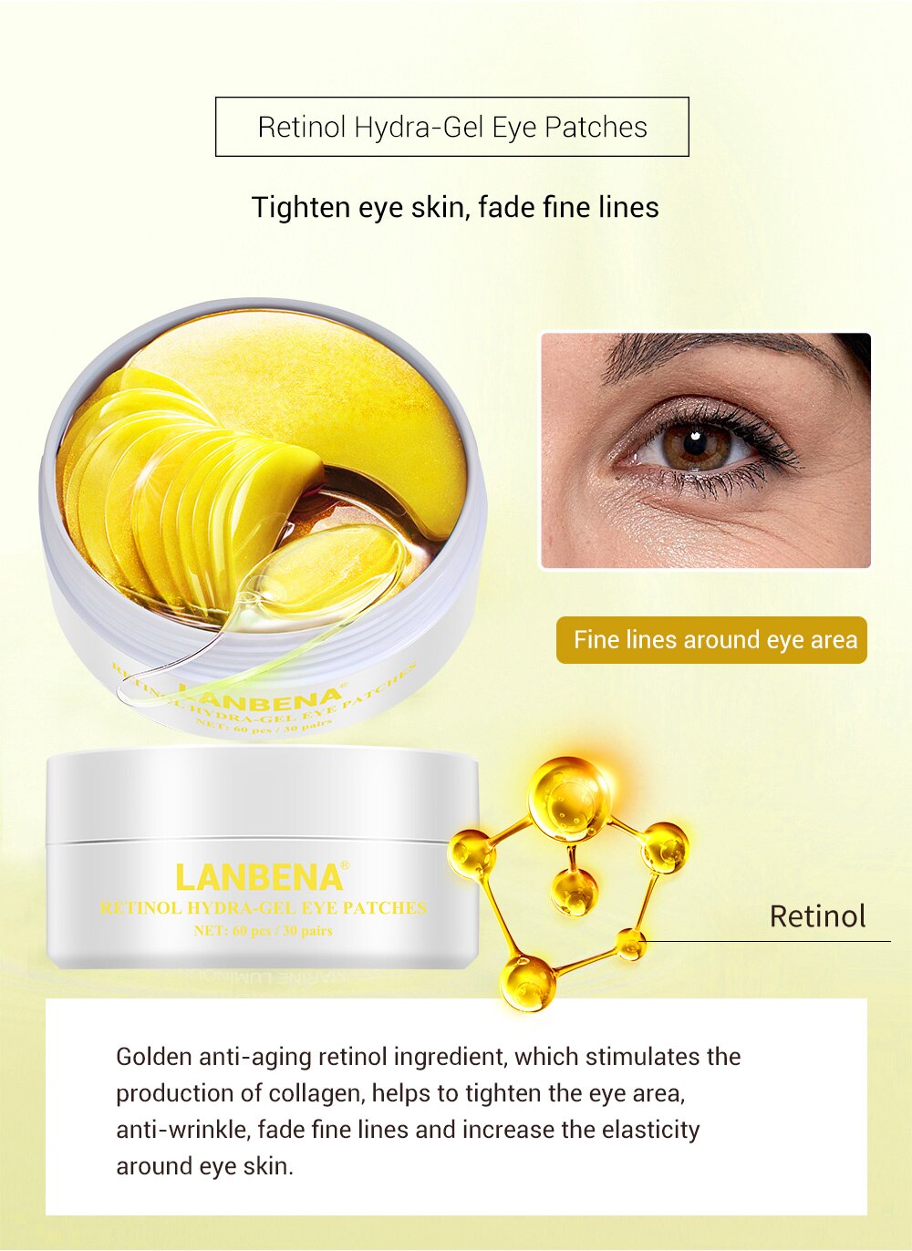LANBENA Eye Mask Collagen Eye Patch Skin Care Hyaluronic Acid Gel Moisturizing Retinol Anti Aging Remove Dark Circles Eye Bag
