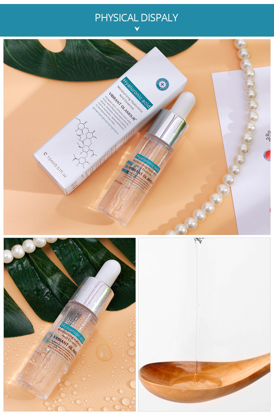 VIBRANT GLAMOUR 2Pcs Hyaluronic Acid Face Serum Shrink Pores Moisturizing Dry Rough Skin Essence Anti-Acne Whitening Skin Care