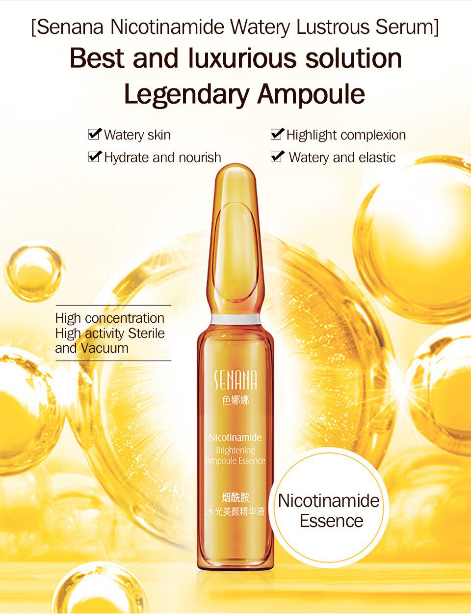 VIBRANT GLAMOUR Niacinamide Anti-Aging Face Serum Gold Ampoule Essence Whitening Moisturizing Lifting Firming Skin Care