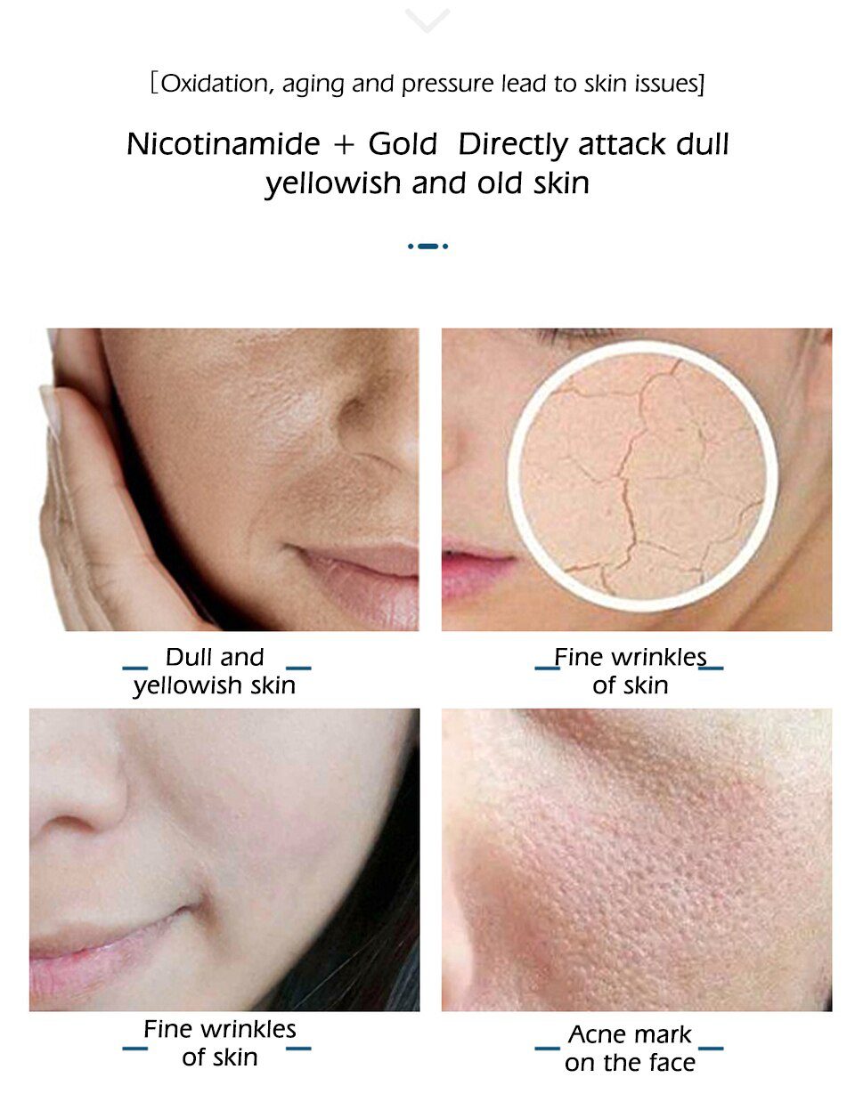 VIBRANT GLAMOUR Niacinamide Anti-Aging Face Serum Gold Ampoule Essence Whitening Moisturizing Lifting Firming Skin Care