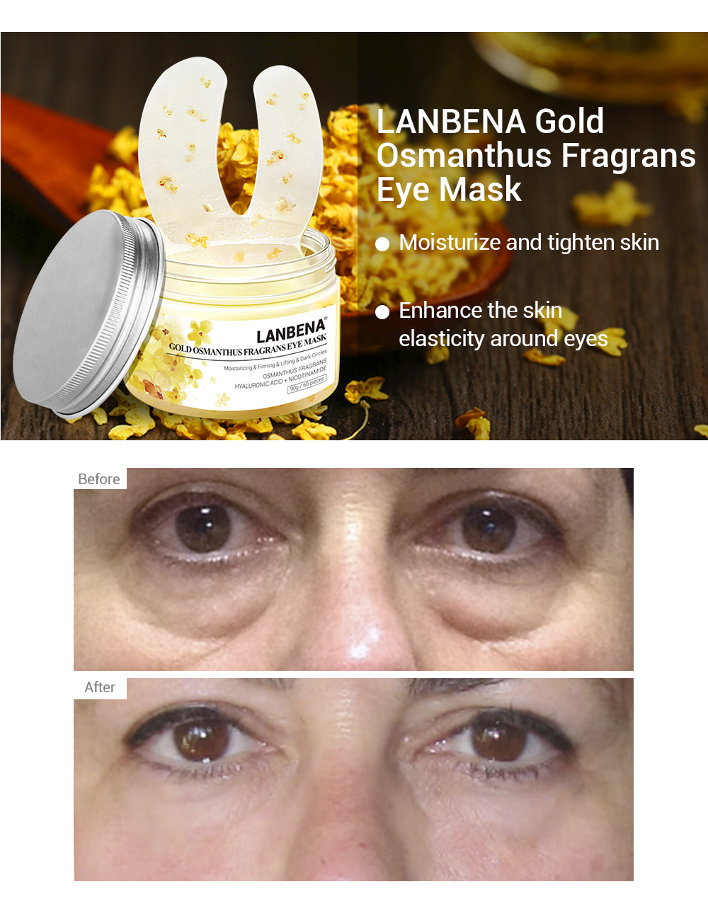 LANBENA Eye Patches Retinol Hyaluronic VC Golden Osmanthus Acid Moisturizing Serum Anti-Aging/Puffiness Dark Circle Eyes Skin Ca
