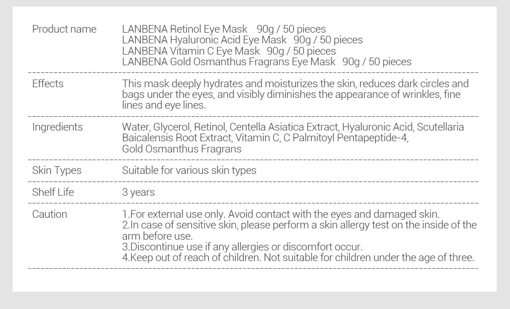 LANBENA Eye Patches Retinol Hyaluronic VC Golden Osmanthus Acid Moisturizing Serum Anti-Aging/Puffiness Dark Circle Eyes Skin Ca