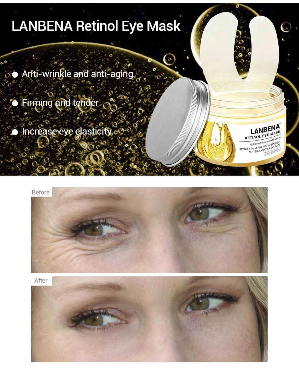 LANBENA Eye Patches Retinol Hyaluronic VC Golden Osmanthus Acid Moisturizing Serum Anti-Aging/Puffiness Dark Circle Eyes Skin Ca