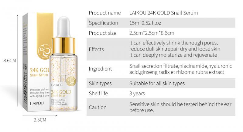 24K Gold Pure Hyaluronic Acid Snails Face Serum Anti-wrinkle Moisturize Shrink Pore Brighten Nicotinamide Skin Care TSLM1