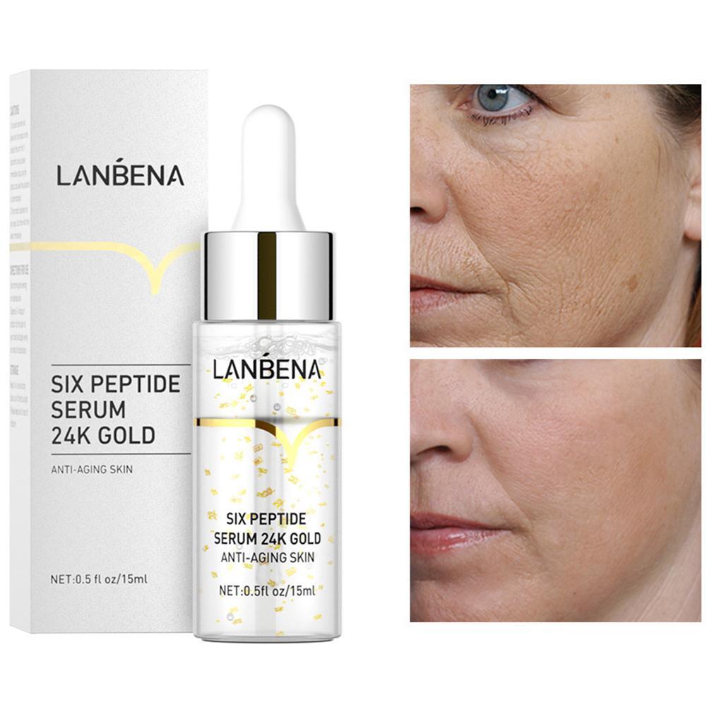 LANBENA Six Peptides Serum 24K Gold Hyaluronic Acid Serum Anti Aging Wrinkle Moisturizing Whitening Skin Care