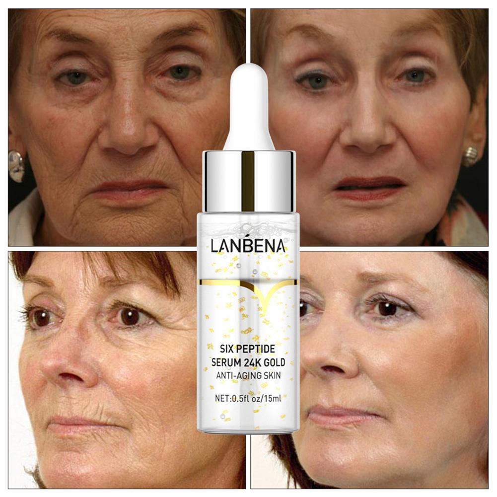 LANBENA Six Peptides Serum 24K Gold Hyaluronic Acid Serum Anti Aging Wrinkle Moisturizing Whitening Skin Care