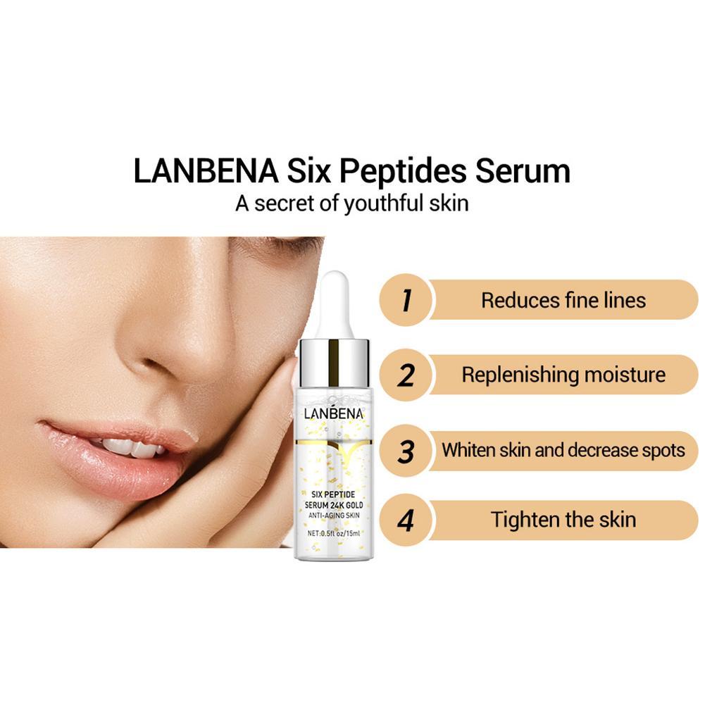 LANBENA Six Peptides Serum 24K Gold Hyaluronic Acid Serum Anti Aging Wrinkle Moisturizing Whitening Skin Care