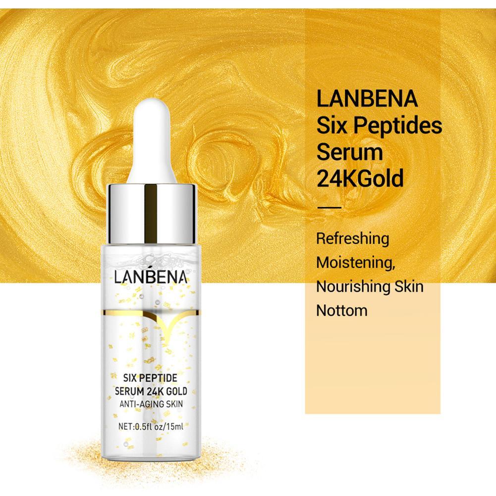 LANBENA Six Peptides Serum 24K Gold Hyaluronic Acid Serum Anti Aging Wrinkle Moisturizing Whitening Skin Care